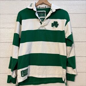 Donegal Bay Irish Green & White Striped Rugby Pullover Polo Shirt | Small